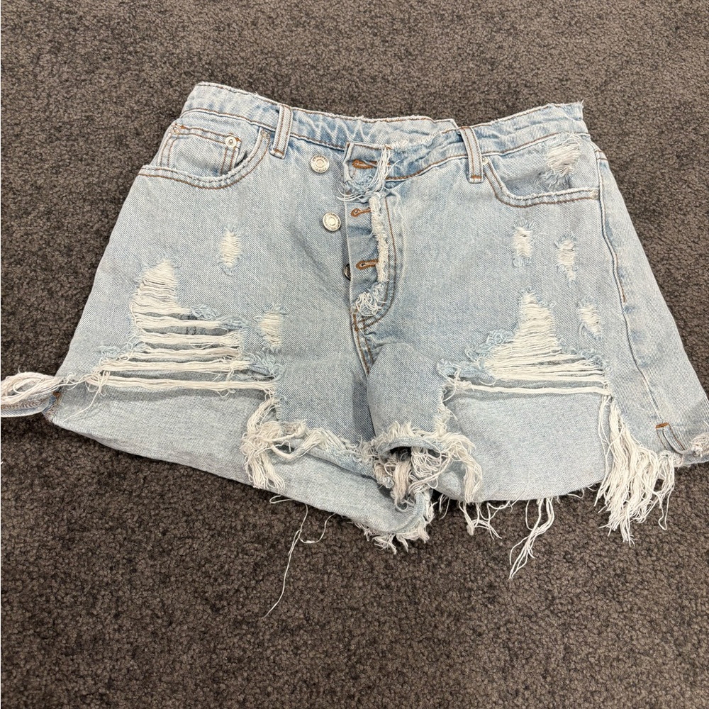 Distressed Light Blue Denim Shorts